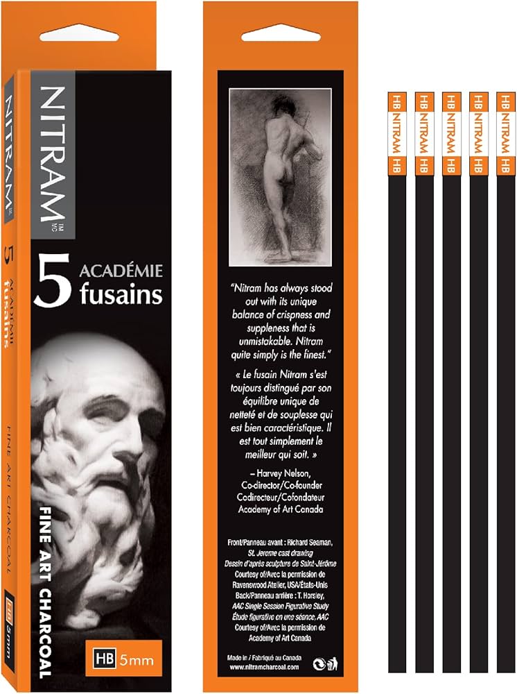 Nitram Academie Fusains Fine Art Charcoal HB Box of 5
