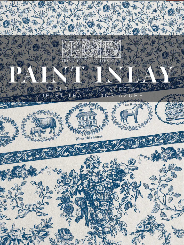 IOD IRON ORCHID DESIGN PAINT INLAY ( DELFT TRADITIONS AZURE ) 12X16 SHEET
