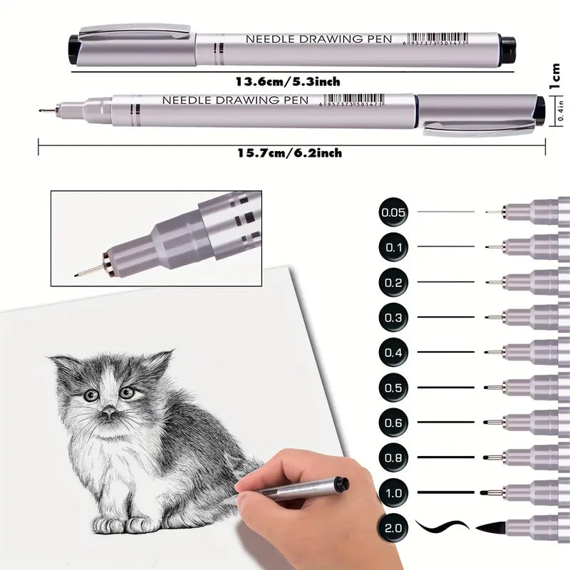 Set of 10 Needle Drawing Pen