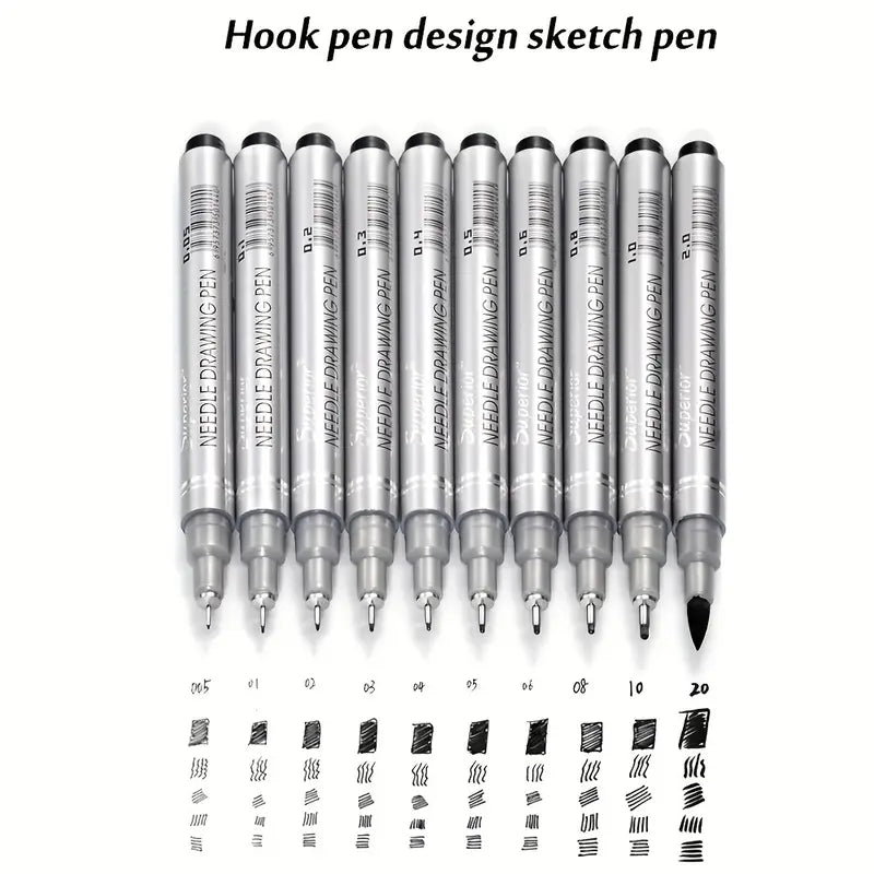 Set of 10 Needle Drawing Pen
