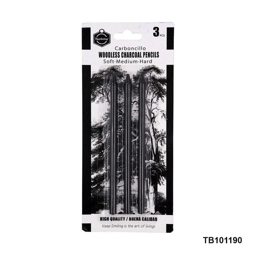 Woodless Charcoal Pencils - 3 Piece Set for Drawing & Shading